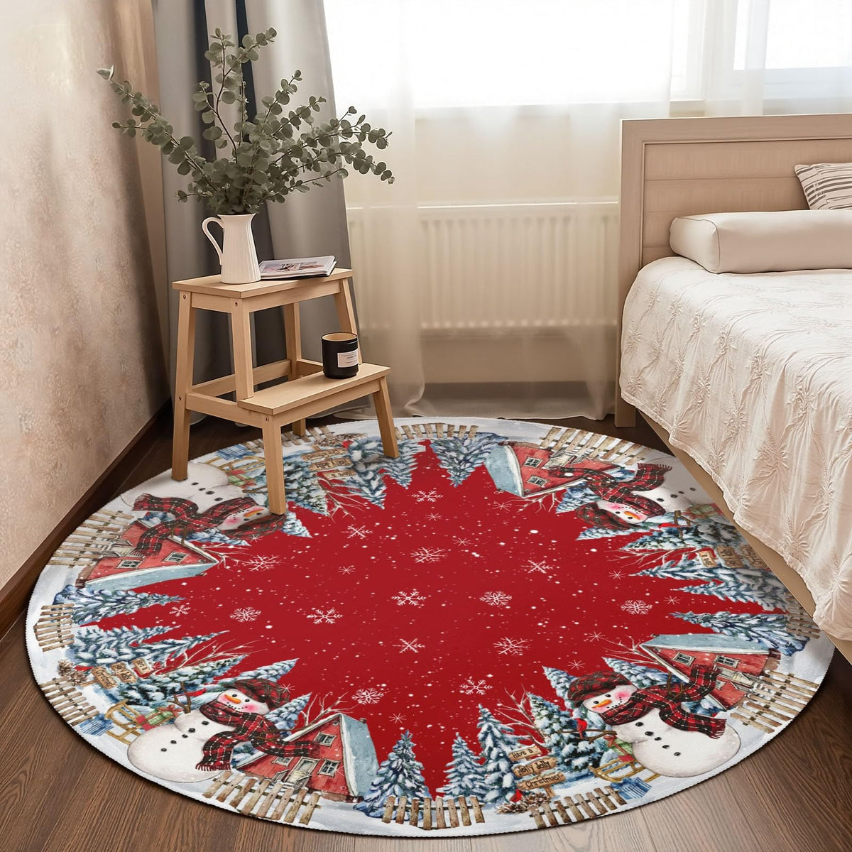 Christma Tree Round Area Rug 4ft (Gift-snowman / 4' (Round))