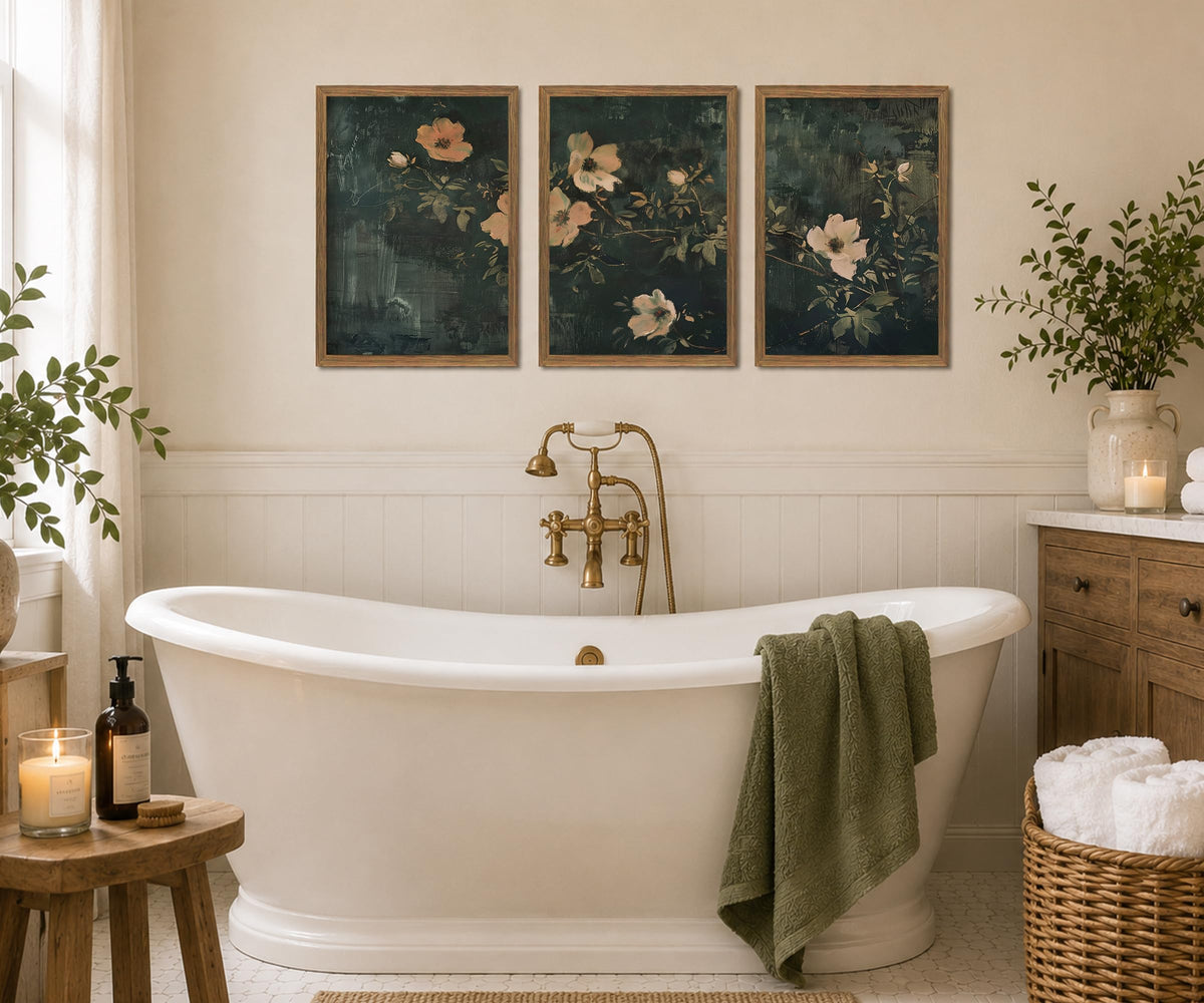 Dark Green Floral Wall Art Moody botanical print 16x24In (Dark Green / 12 X 16 Inches)