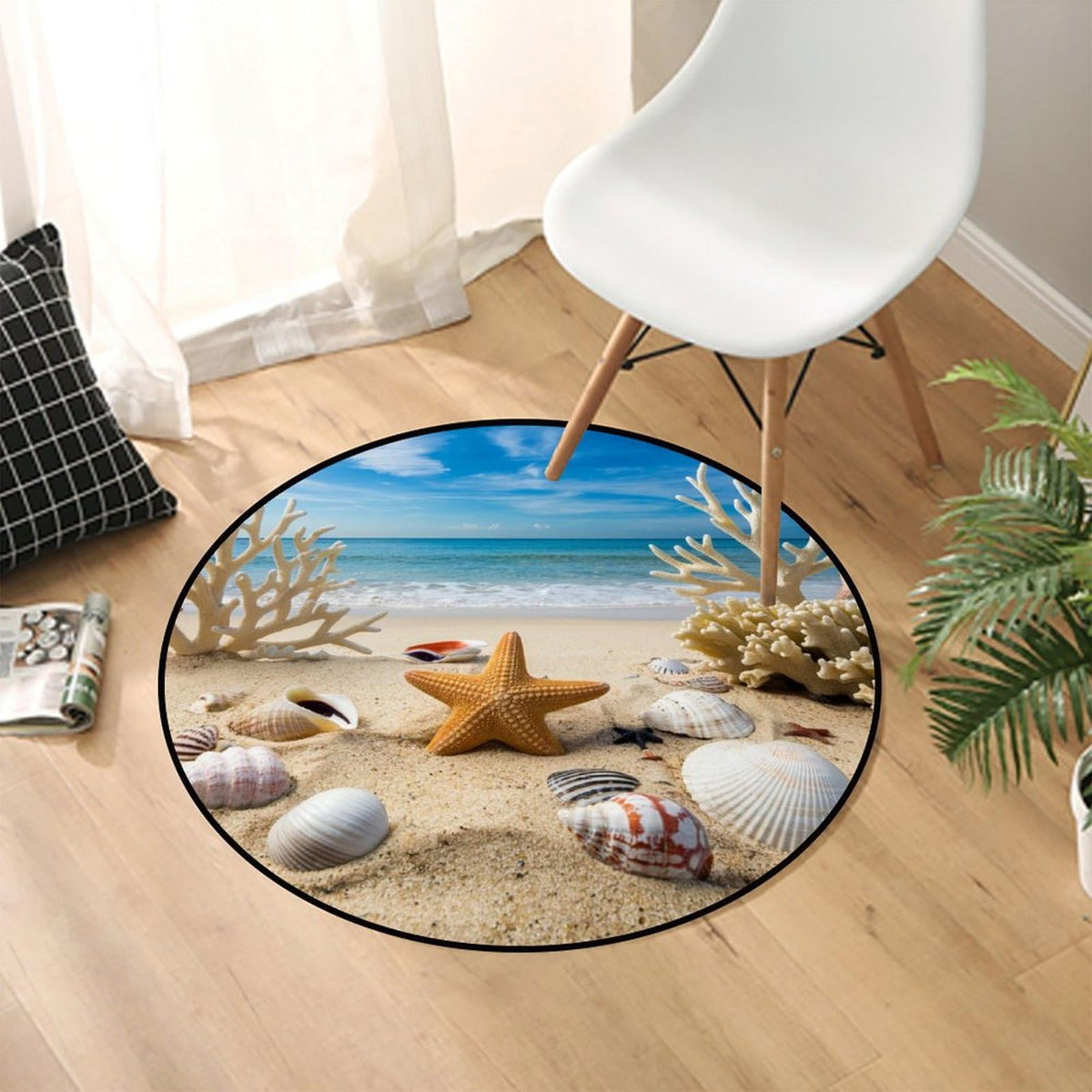 Round Area Rugs 3 FT Washable Non Slip Circle Rug (Seawater Beach Shells / 3' (Round))