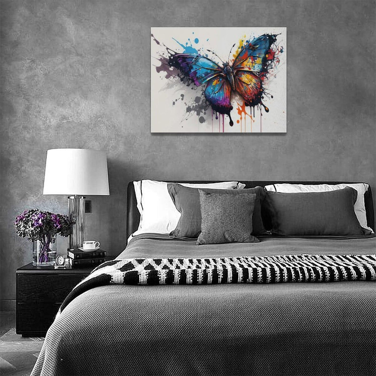 Butterfly Wall Art Colorful Butterfly Pictures Wall Decor Canvas Print Painting Home Decoration Artwork For Living Room Office Bedroom Bathroom Framed 12"X16" (16"L x 12"W / Butterfly)