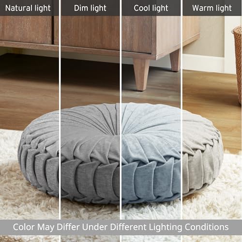 Round Chenille Tufted Floor Pillow Dia 22"x6" Grey (Round Grey / Dia 22" x 6"H)