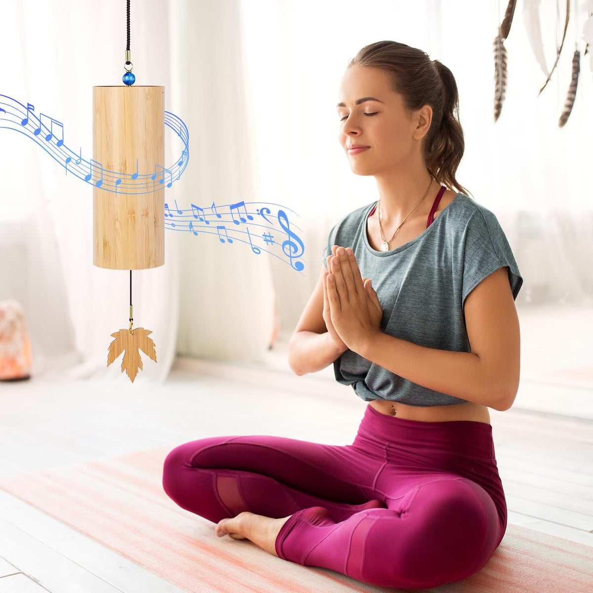 Bamboo Wind Chimes for Outdoors Meditation Zen Windchime Memorial Wind Chimes Sound Therapy Nature Water Sound