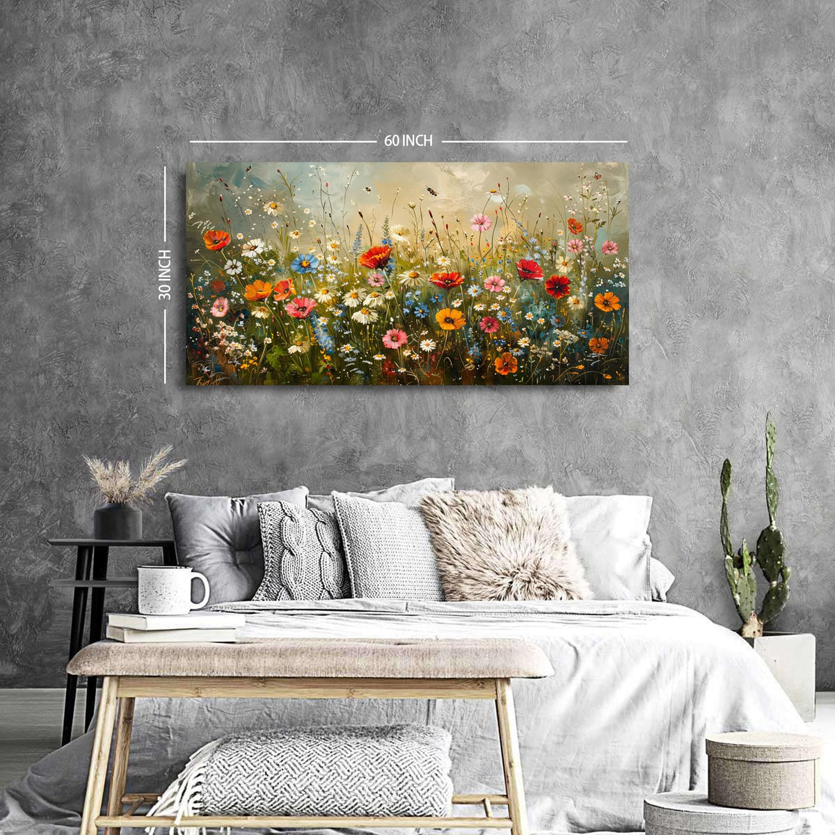 Rustic Wildflower Canvas Wall Art Country Botanical Picture Aesthetic Garden Flowers Landscape Painting Prints Artwork for Living Room French Poster Girls Bedroom Bathroom Sofa Home Decoration 30x60 (57.8"L x 30"W / Wildflowers)