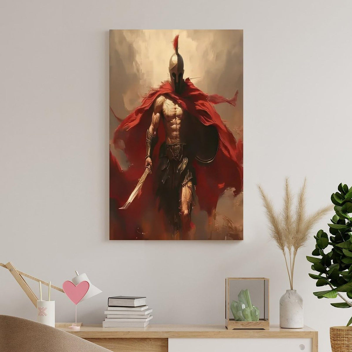 Spartan Warrior Motivational Battle Scene Poster Canvas Printing Wall Art Prints Wall Decor Posters Red Cape Ancient Greek Hero Dark Dramatic Living Room Bedroom Office Decor 12x18inch (style-12 / 12x18inch(30x45cm) Frame)