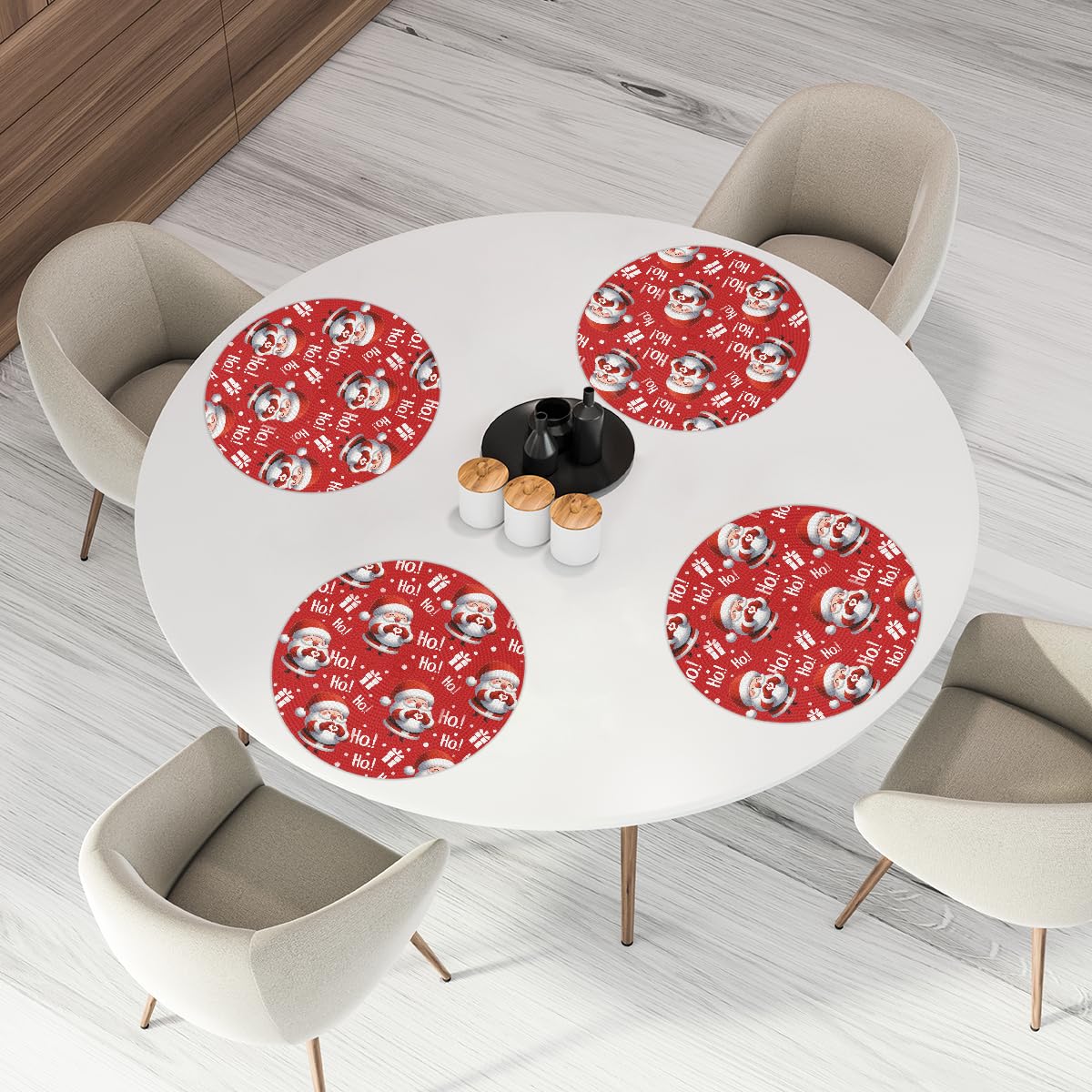 Christmas Woven Placemats Round Placemats Set of 4 for Festival Party (C 005 / 4 pieces)