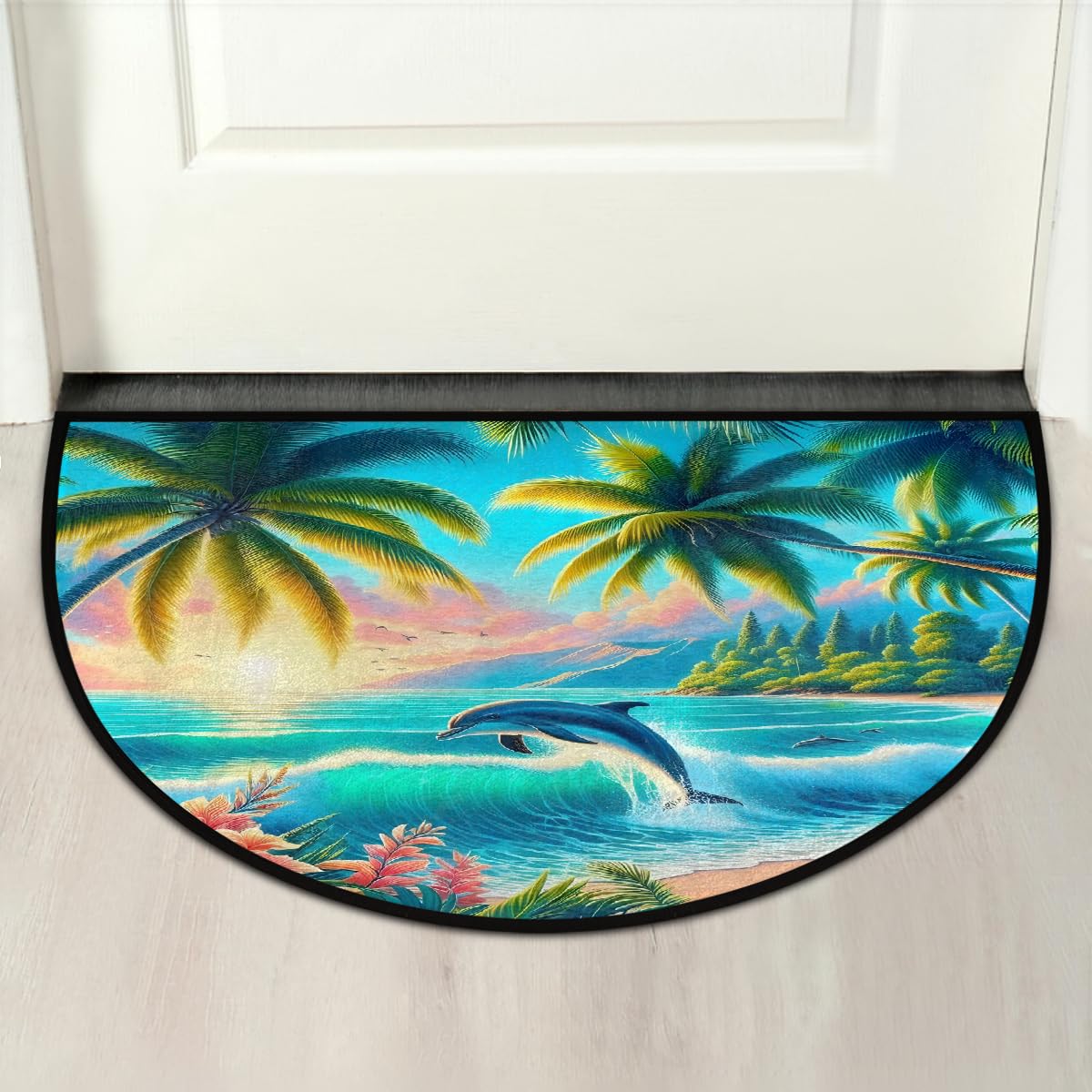 Dolphin Half Round Doormat Non Slip Half Moon Rug Outdoor Welcome Mat (B 016)