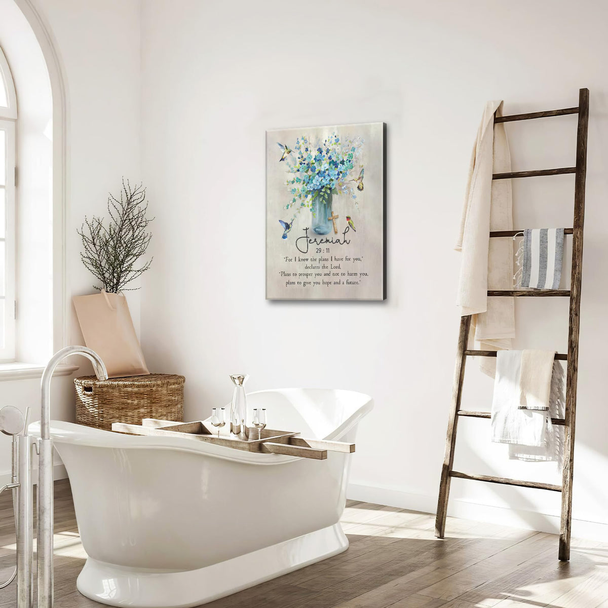 Scripture Jeremiah Wall Art Christian Bible Verses Canvas Prints Painting Bathroom Pictures Framed Gifts Farmhouse Artwork Home Bedroom Decor 16"x24" (24"L x 16"W / Jeremiah Flower Hummingbird)