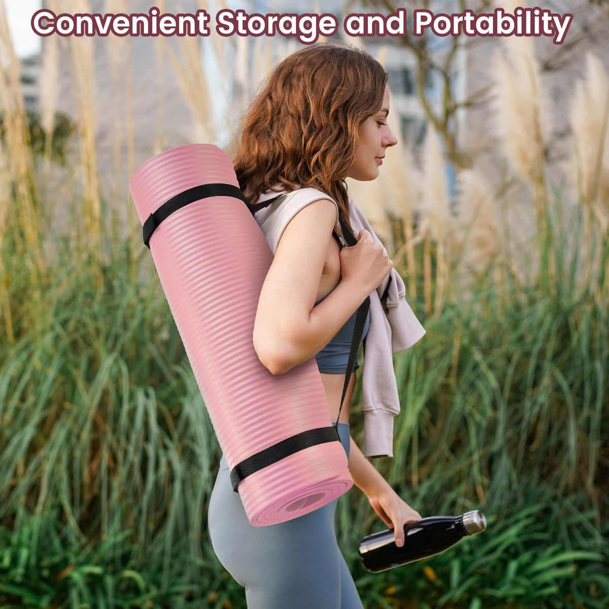 1/2-inch Thick High Density Exercise Yoga Mat with Carrying Strap (Pearly Pink)