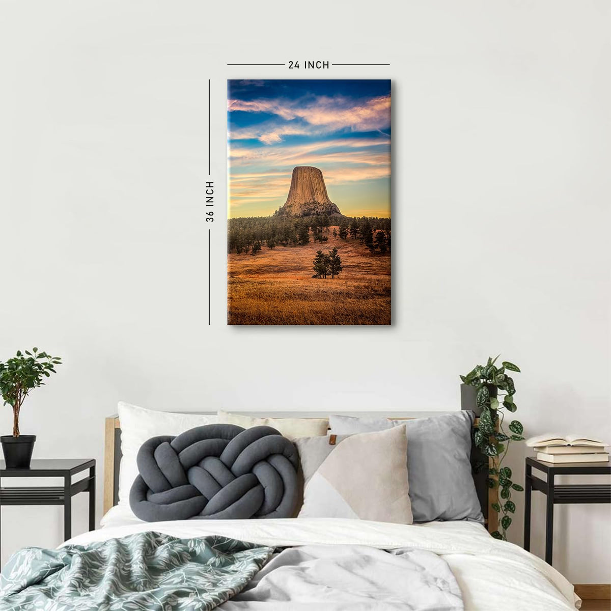 Sunset Forest Wall Art Devils Tower National Monument Wall Decor for Living Room Nature Forest Wilderness Pictures Wyoming National Park Poster Artwork for Bedroom Home Decoration 24x36 (36"L x 24"W / Devils Tower)