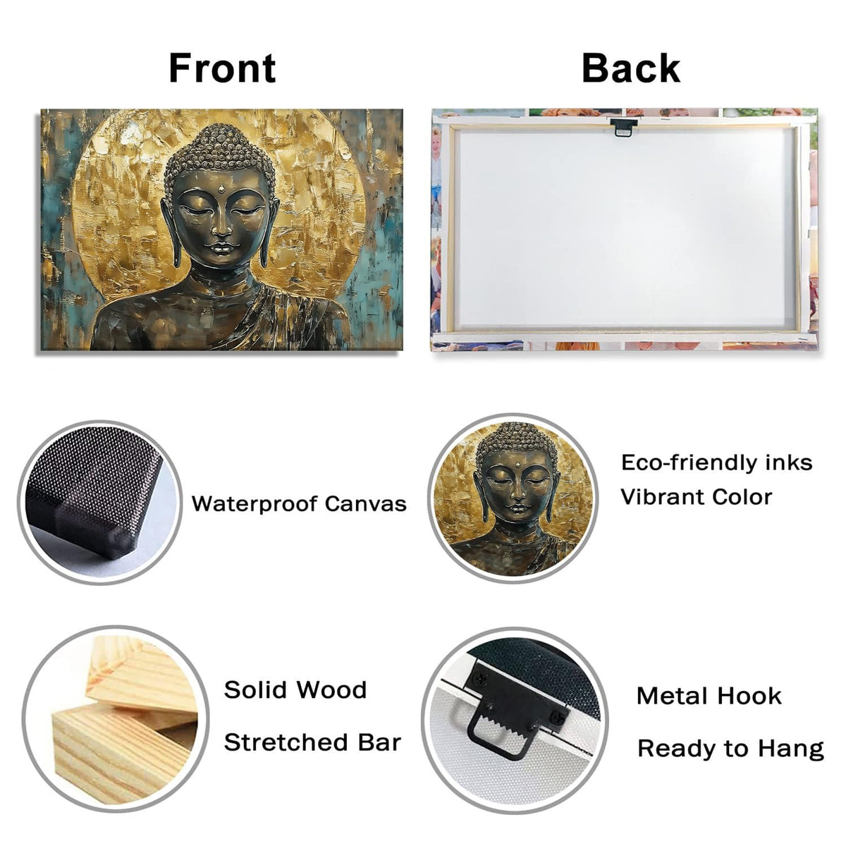 Large Buddha Canvas Wall Art Zen Wall Decor Bronze Buddha Pictures Religious Painting Vintage Gold Prints Meditation Spiritual Room Bathroom Living Room Office Decor Framed (42"L x 28"W / Buddha-9)