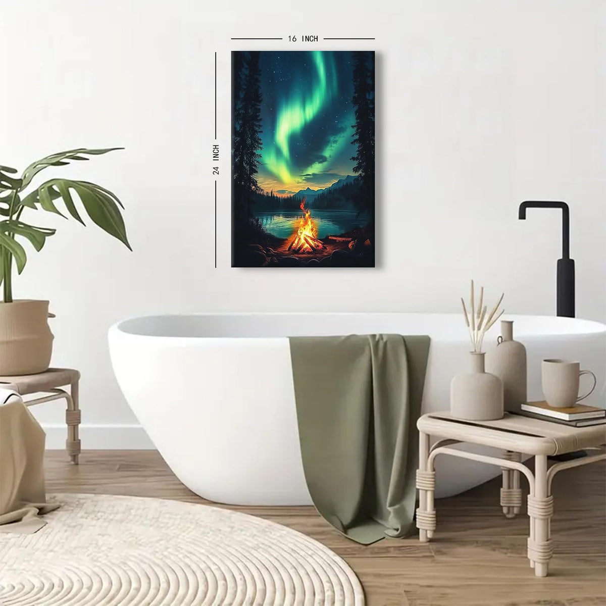 Northern Lights Wall Art for Kitchen Wall Decor Aurora Forest Landscape Canvas Prints Pine Trees Lake Painting Night Views Posters Rustic Country Picture Artwork Modern Home Bathroom Decoration 16x24" (16"L x 24"W / Nature15)