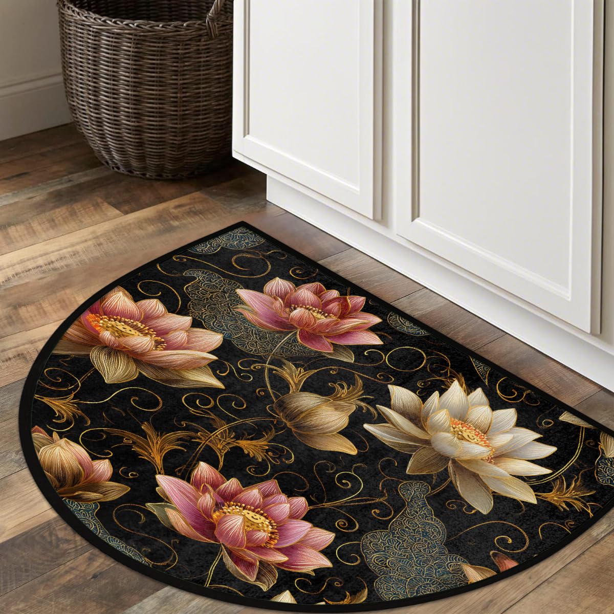 Ethnic Lotus Half Round Rug Half Moon Door Mat Half Circle Rugs (B-color 5)