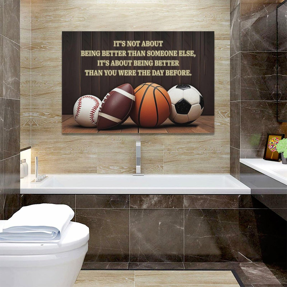 Basketball Soccer Wall Art Baseball Football Pictures Wall Decor Inspirational Quotes Canvas Painting Prints Sports Decor for Boys Bedroom Modern Artwork Home Decoration Gifts for Boys Men 24"x16" (Balls / 24"L x 16"W)