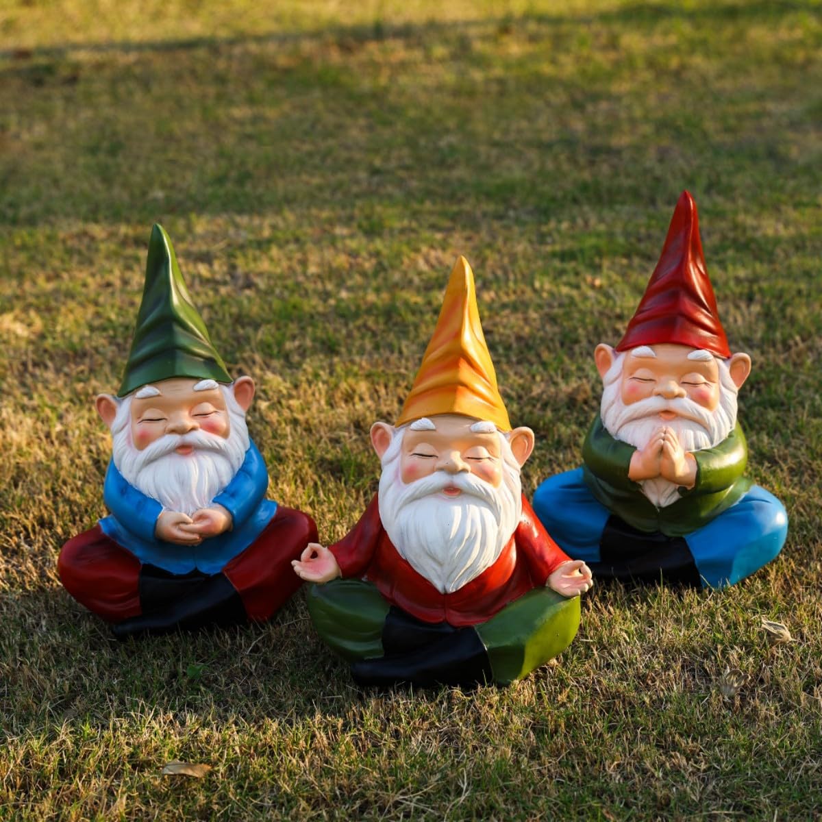 Meditation Gnome Garden Statue (Green Hat)