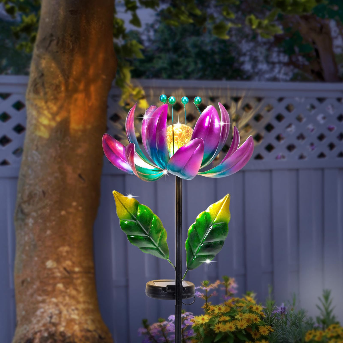 Solar Purple Metal Flower Wind Spinners (Purple)