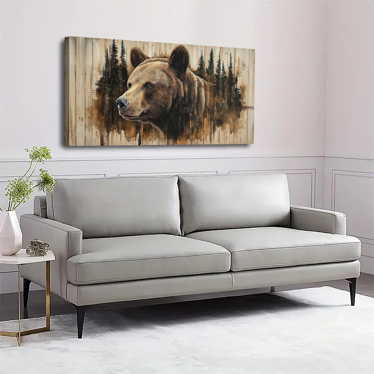 Farmhouse Bear Wall Art Rustic Bear Picture Wall Decor for Living Room Bedroom Decor Cabin Home Decorations Forest Wildlife Animal Canvas Painting Vintage Grizzly Poster Prints Woodland Artwork 20x40” (40"L x 20"W / BEAR)