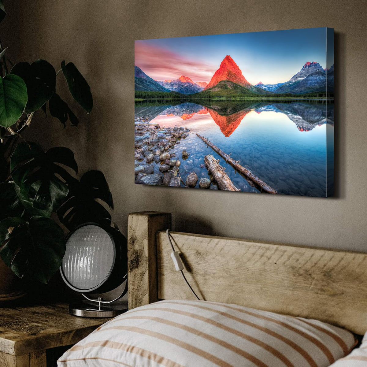 Glacier Mountain Wall Art Sunset Lake Reflection Landscape Canvas Wall Decor National Park Scenery Posters Prints Painting Modern Nature Photo Artwork for Living Room Bedroom Home Decorations 16x24 (24"L x 16"W / GlacierMountain)
