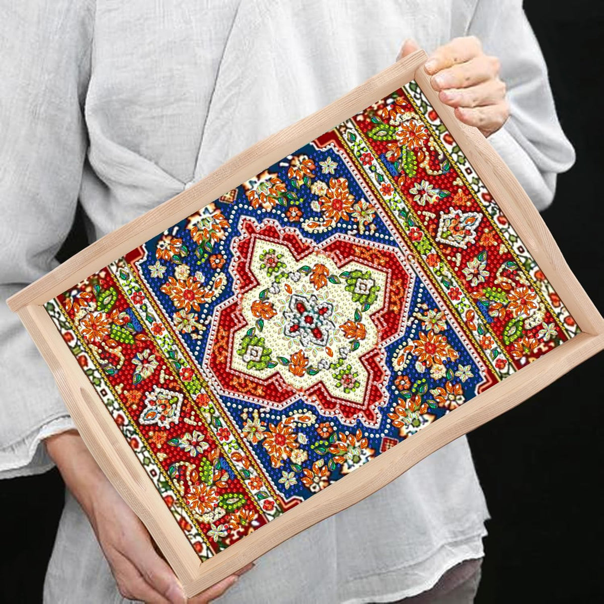 Mandala Diamond Painting Wooden Serving Tray with Handle for Adults (A-Mandala Small)