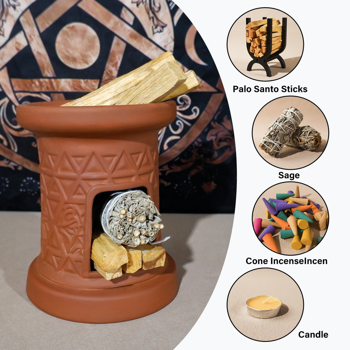 2 in 1 Palo Santo Holder & Sage Burner (Terracotta)