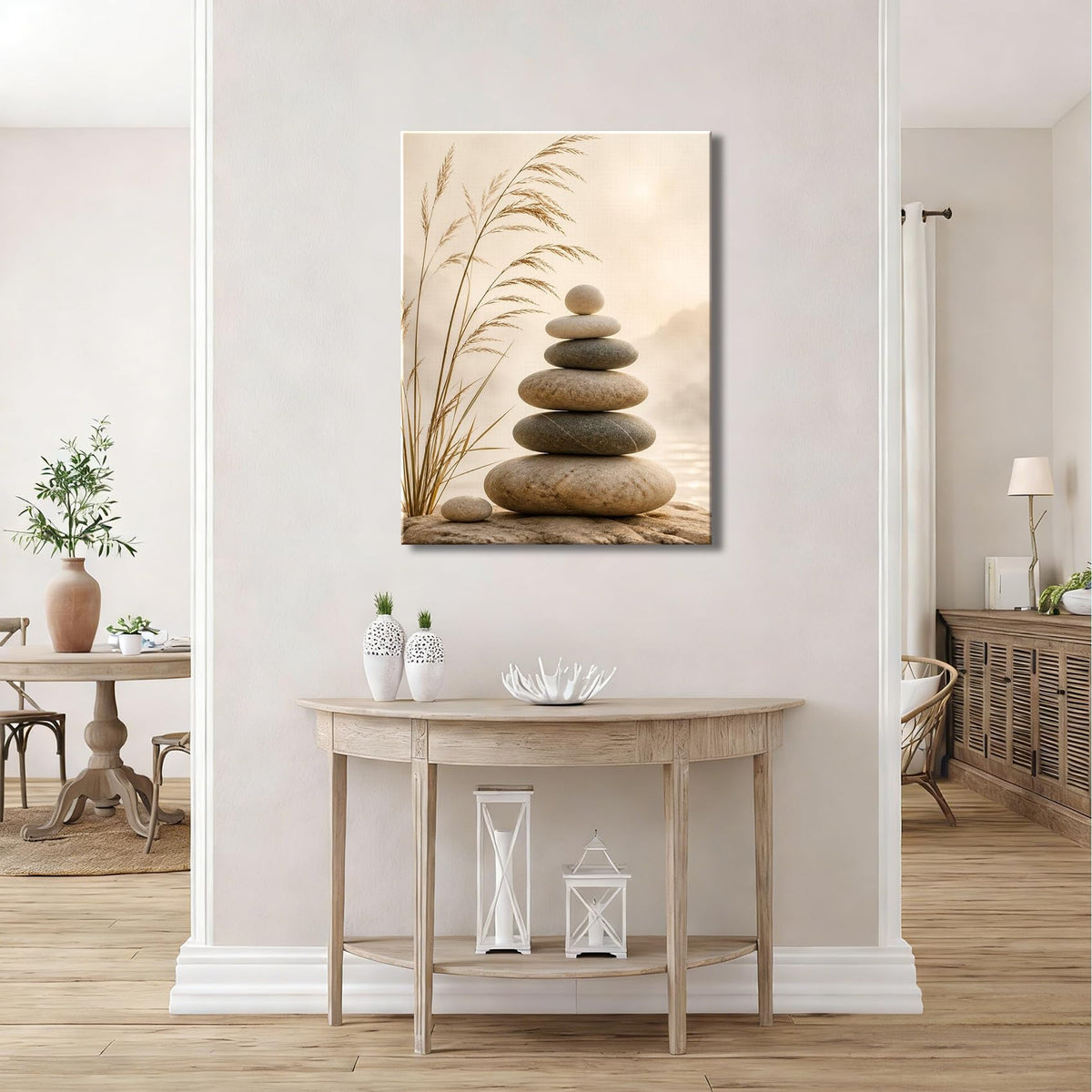 Framed Sunset Riverside Zen Stone Canvas Art (Pictures31 / 36"L x 24"W)