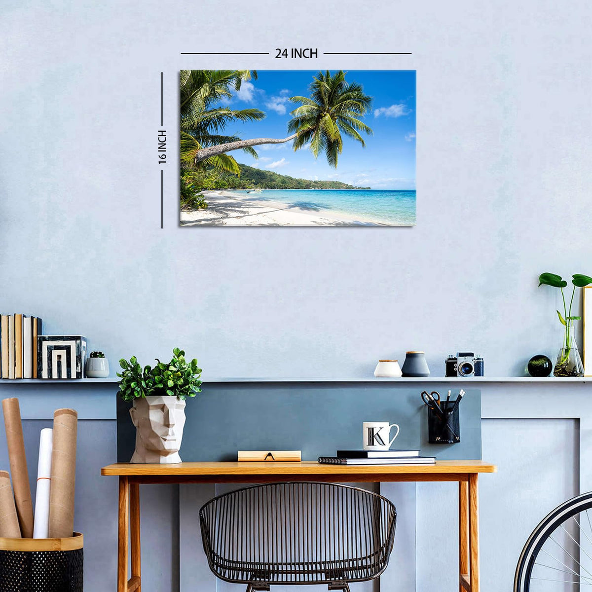 Tropical Palm Trees Wall Art Living Room Coastal Beach Nature Poster Canvas Prints Coconut Trees Seascape Painting Pictures Ocean Scenery Photography for Bedroom Office Modern Home Decorations 16x24" (24"L x 16"W / Seascape)