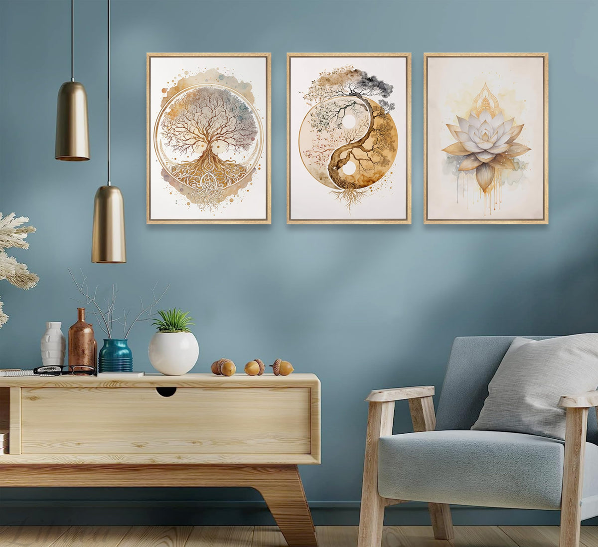 Tree of Life Canvas Wall Art Lotus Zen Painting Picture Wall Decor Abstract Yin Yang Fall Art Poster Print Artwork for Living Room Yoga Room Hotel Bedroom Home Decoration (Unframed / 16"L x 12"W)