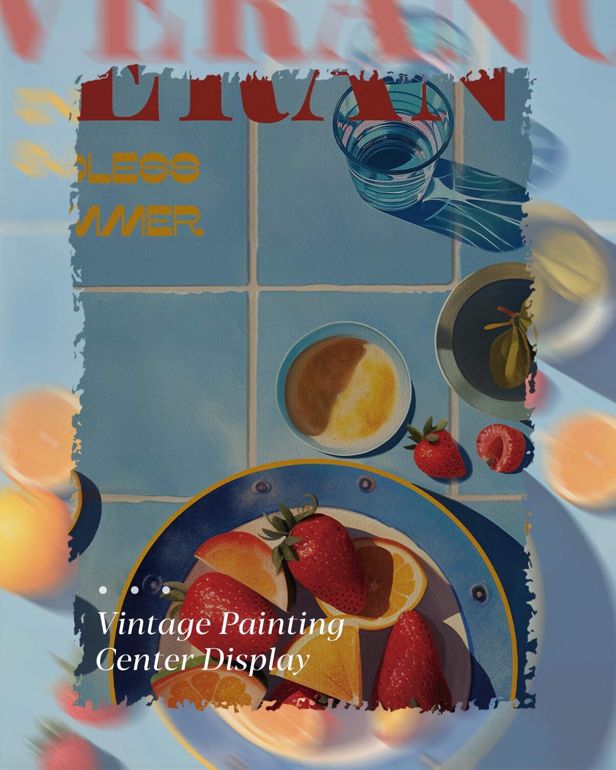 Vintage Summer Vibes Fruit Framed Canvas Wall Art 12x16” (fruit / 16"L x 12"W)