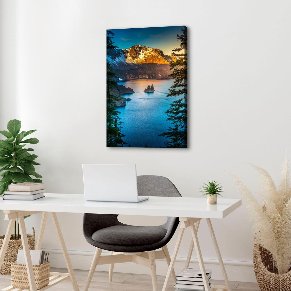 Phantom Ship Island Wall Art Sunrise Crater Lake National Park Posters Nature Mountain Forest Pictures Oregon Landscape Canvas Painting Artwork for Bedroom Living Room Home Decoration 24x36" (36"L x 24"W / Crater Lake)