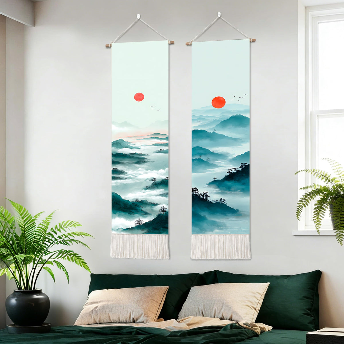 2 Pack Long Vertical Wall Tapestry (Blue Ridge Sunrise / 13"Wx51"H)
