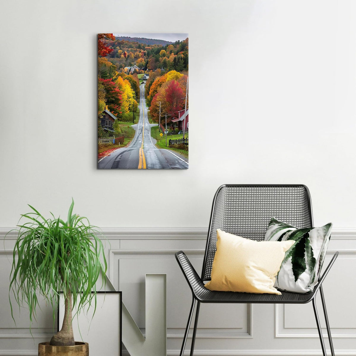 Country Scenery Bathroom Wall Art Red Maple Tree Road Scenic Canvas Prints Rustic Highway Landscape Picture Panorama Posters Tropical Natural Painting Fall Farmhouse Office Artwork Wall Decor 16"x24" (24"L x 16"W / FallRoad)