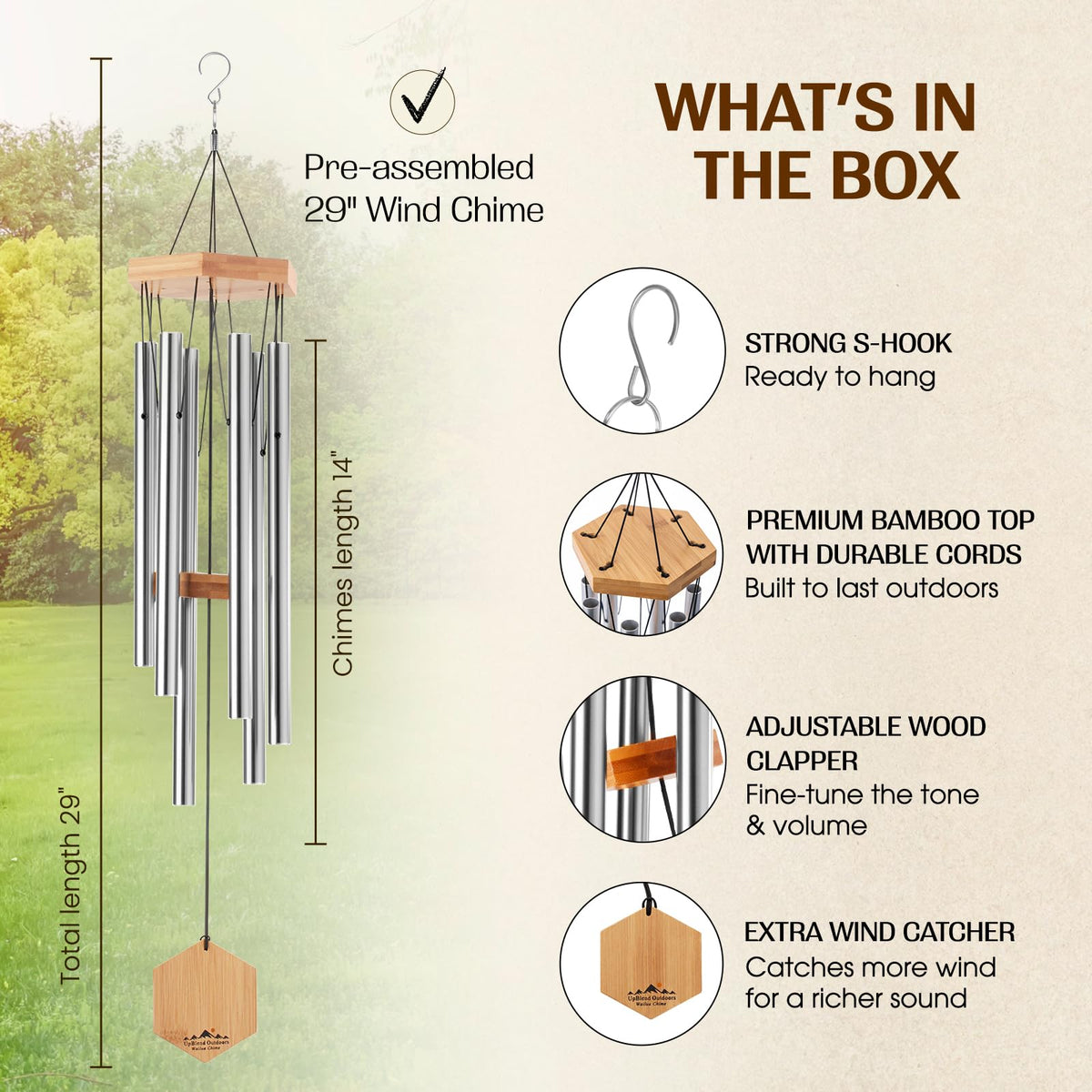 Silver Wind Chimes for Outside (29" Silver)