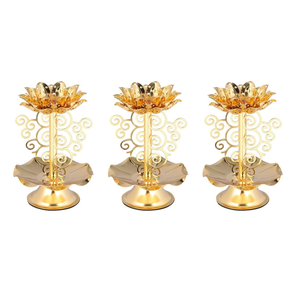Lotus Candle Holder Set Golden Alloy 4.5 X 3 X 3 in 3 Pack (Goldenx3pcs / 11.5x7.5cmx3pcs)
