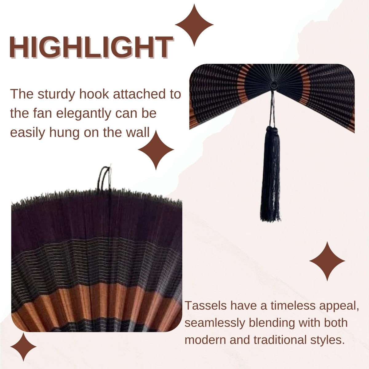 Bamboo Fan Wall Decor (Ebony / 31inch)