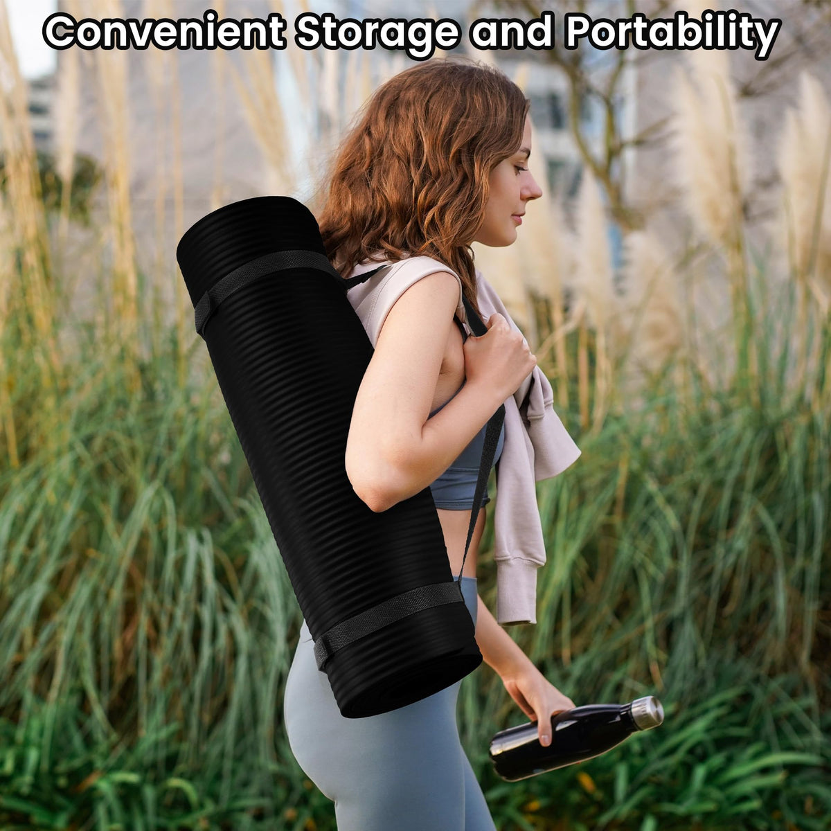 1/2-Inch Thick High Density Foam Exercise Yoga Mat with Carrying Strap, Midnight (Midnight)