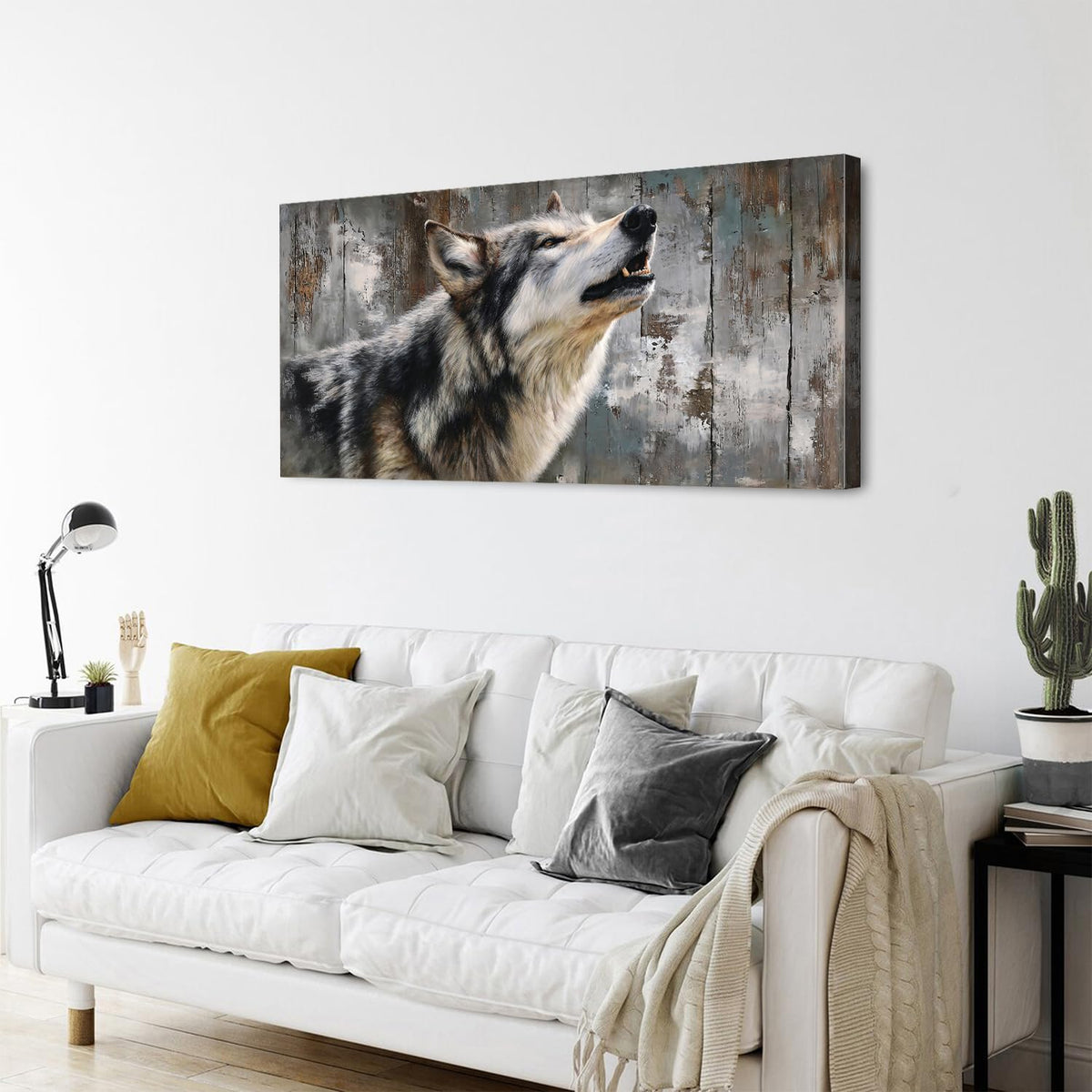 Wild Animal Wall Art Rustic Wolf Painting for Bedroom Farmhouse Cabin Decor Forest Wildlife Pictures Canvas Prints Natural Hunting Animals Artwork Woodland Nursery Poster Living Room Decoration 24x48" (48"L x 24"W / Wolf)