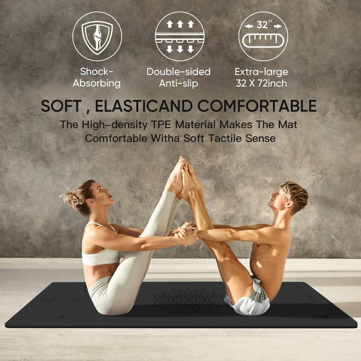 Yoga Mat Non Slip (Black / 0.32*32*72 Inches)