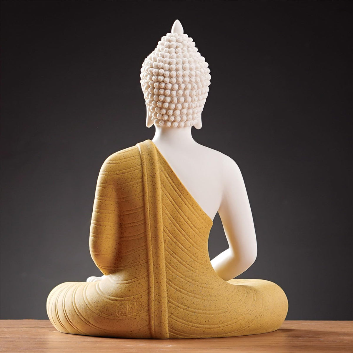 12 inch Yellow Buddha Statue and 15.74 inch LED Circle Table Lamp (Yellow)