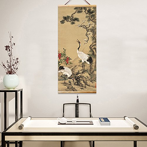 Canvas Painting Prints Wall Scroll Fengshui Art for Decor 32x14in (Longevity is like a pine crane)