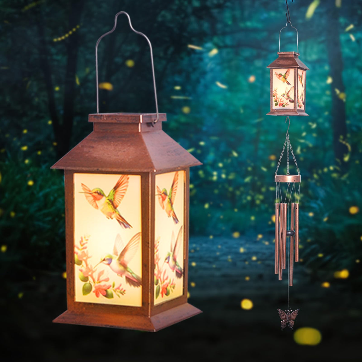 Hummingbird Solar Lighten Wind Chime with Lantern Design (Solar Hummingbird)