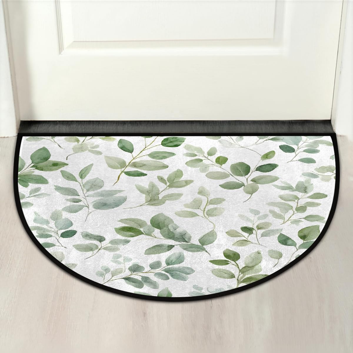 Sage Green Eucalyptus Leaves Half Round Door Mat Indoor Entrance Low Pile Non Slip Absorbent Semi Circle Welcome Mats Doormats 36x24 in Floor Mats for Home Kitchen (Watercolor Green Eucalyptus Leaves Leaf)