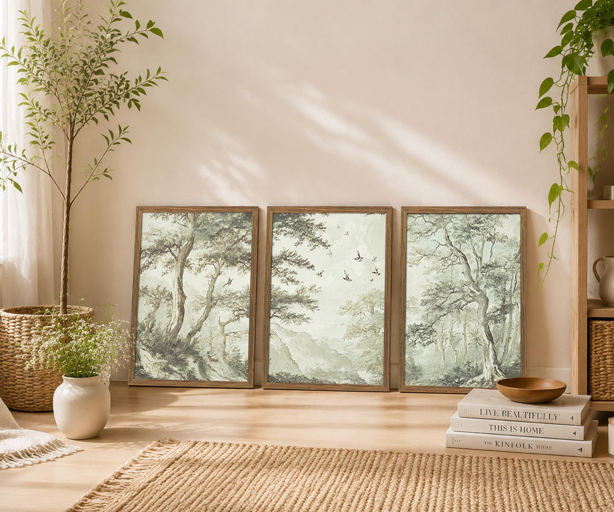 Botanical Forest Wall Art Set of 3 Framed (RetroForest / 12x16 Inch)