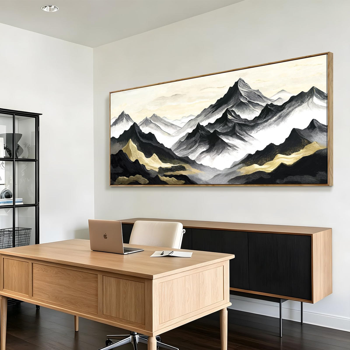 Framed Natural Mountain Bedroom Wall Art Chinese Zen print 58X29 In (Black Gold Wall Art / 58"L x 29"W(Framed))