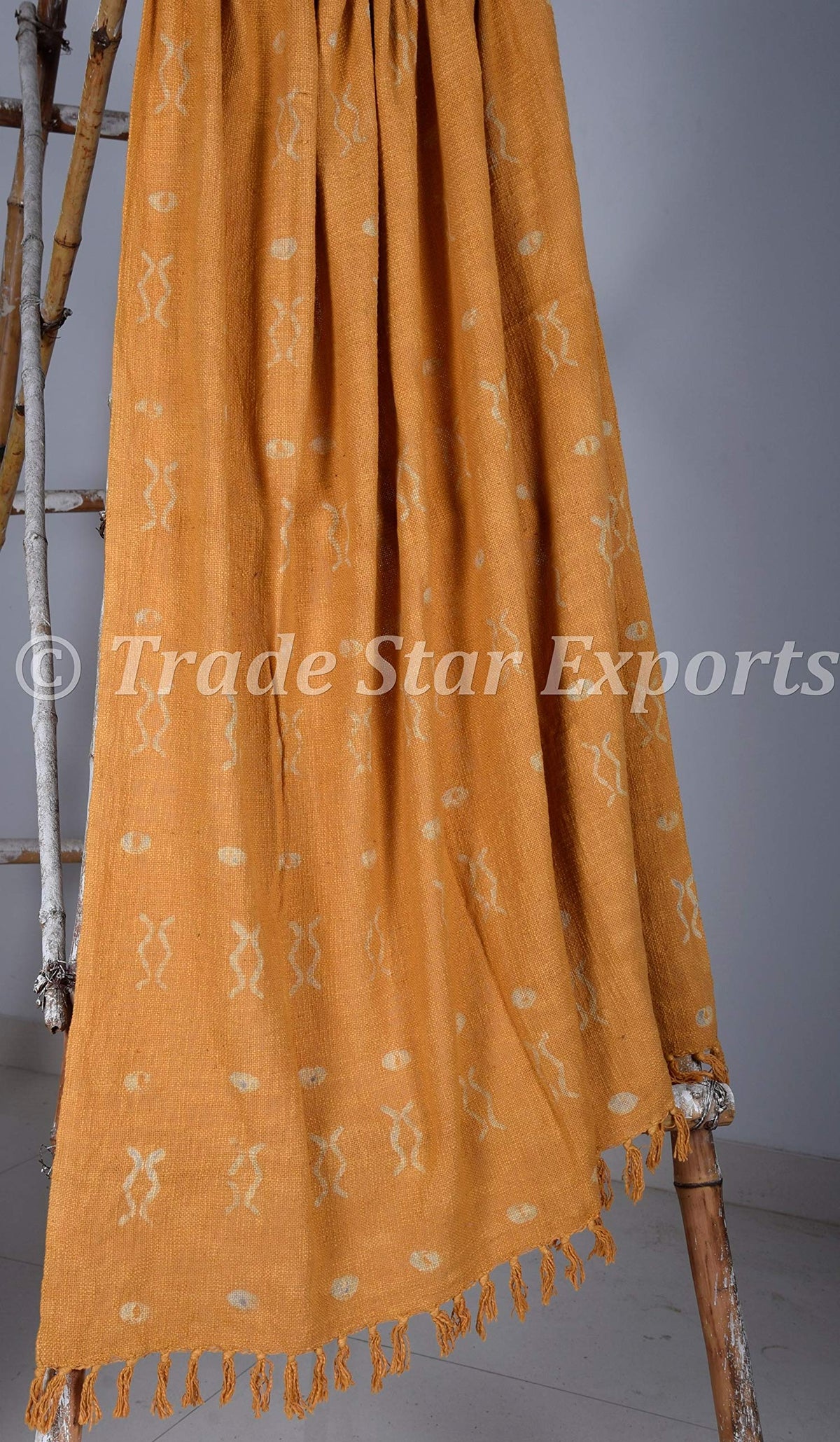 Ethnic Handmade Bed Throw 100% Cotton Sofa Throw for Living Room Hand Loomed Bed Runner for Home Indian Block Printed Blanket for Living Room (Mustard / Zen (120 x 170 Cms))