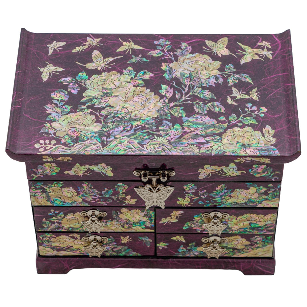 Mother of Pearl Wooden Jewelry Organizer Box (Peony_Purple)