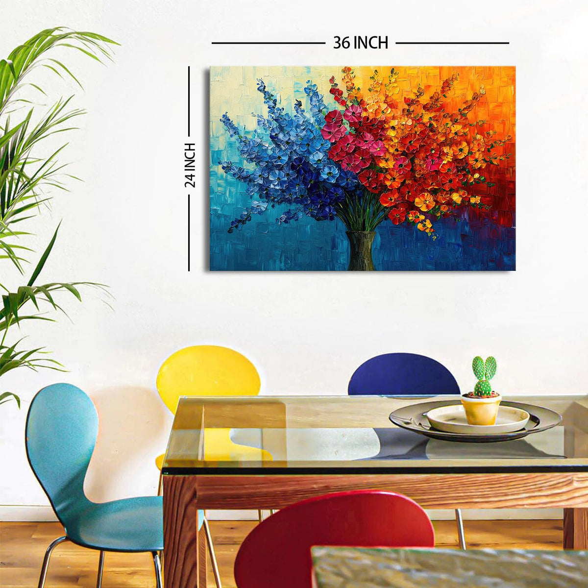Abstract Wildflower Wall Art for Living Room Bedroom Decor Nature Flower Painting Print Blue Red Yellow Bouquet Pictures Colorful Floral Poster Modern Artwork Bathroom Kitchen Home Decoration 24x36in (36"L x 24"W / Abstract Bouquet)