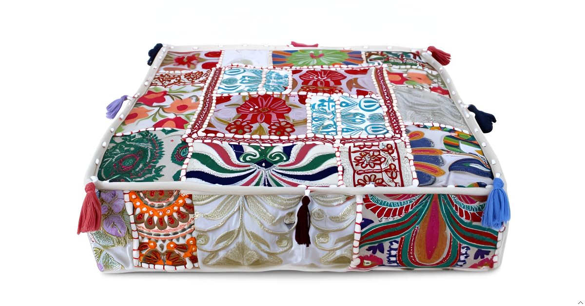 CK Square Pouf Cover 18x18x5 Inch (18"D x 18"W x 5"H / Off White)