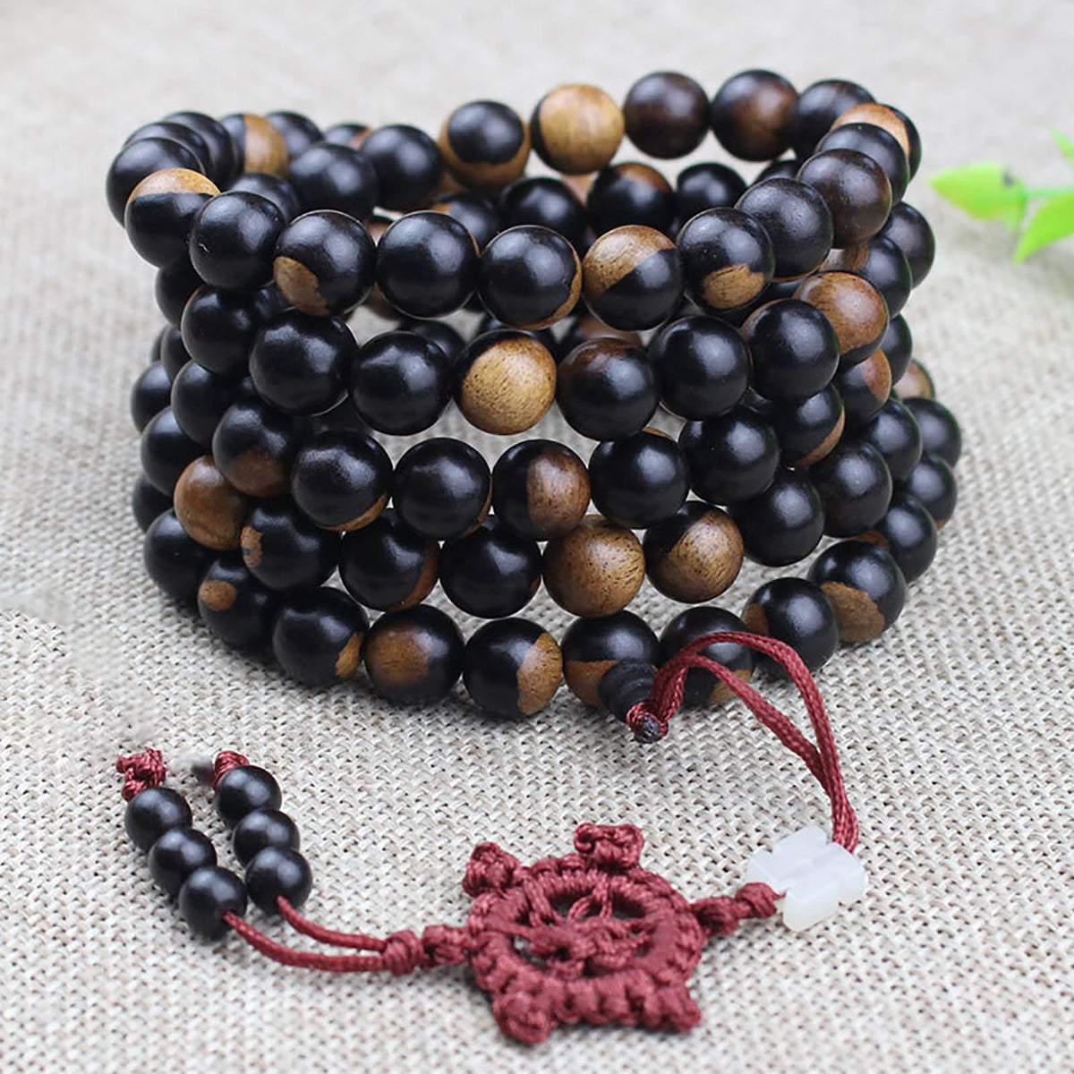 10mm Natural Yin and Yang Sandalwood 108 Mala Bracelet for Men Buddha Beads Necklace Ebony Prayer Beads Bracelet (10mm Yin and Yang Wood - 41 inches)