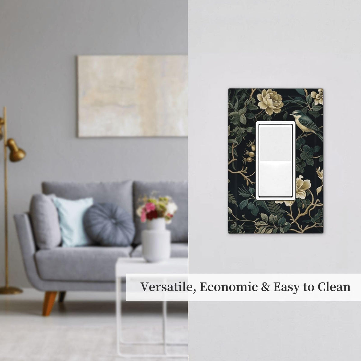 Spring Black Boho Floral Leaf 1 Gang Outlet Decorator Light Switch Wall Plate Cover Faceplate Decorative Switchplate Rocker (Spring Black Boho Floral Leaf / 1-Gang Rocker Mid)