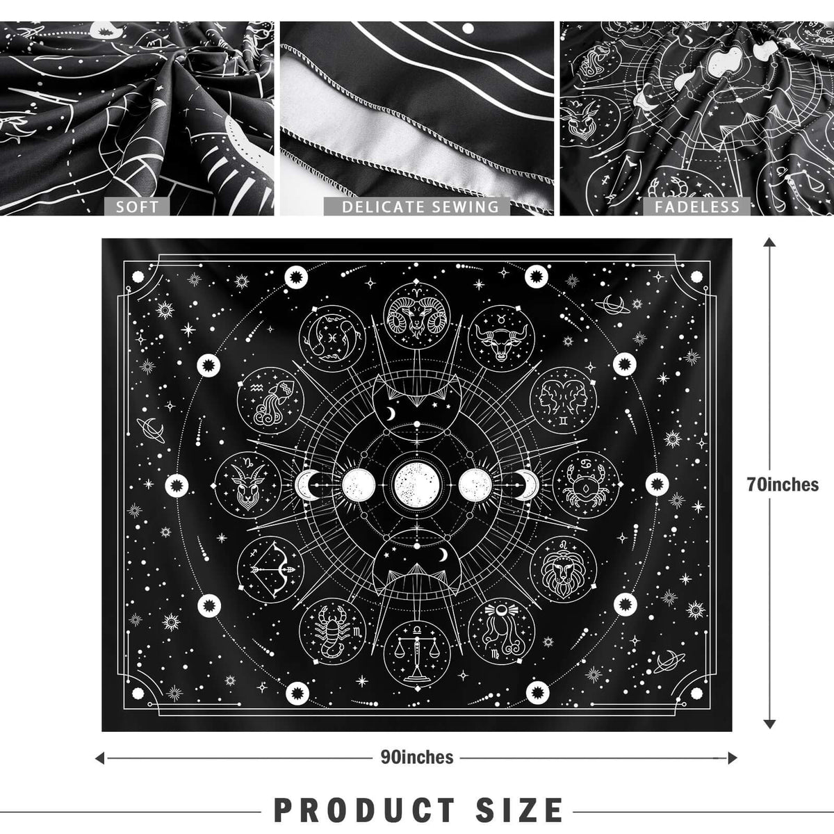 Zodiac Astrology Witchy Wall Tapestry (Multicolor / 90"L x 70"W)