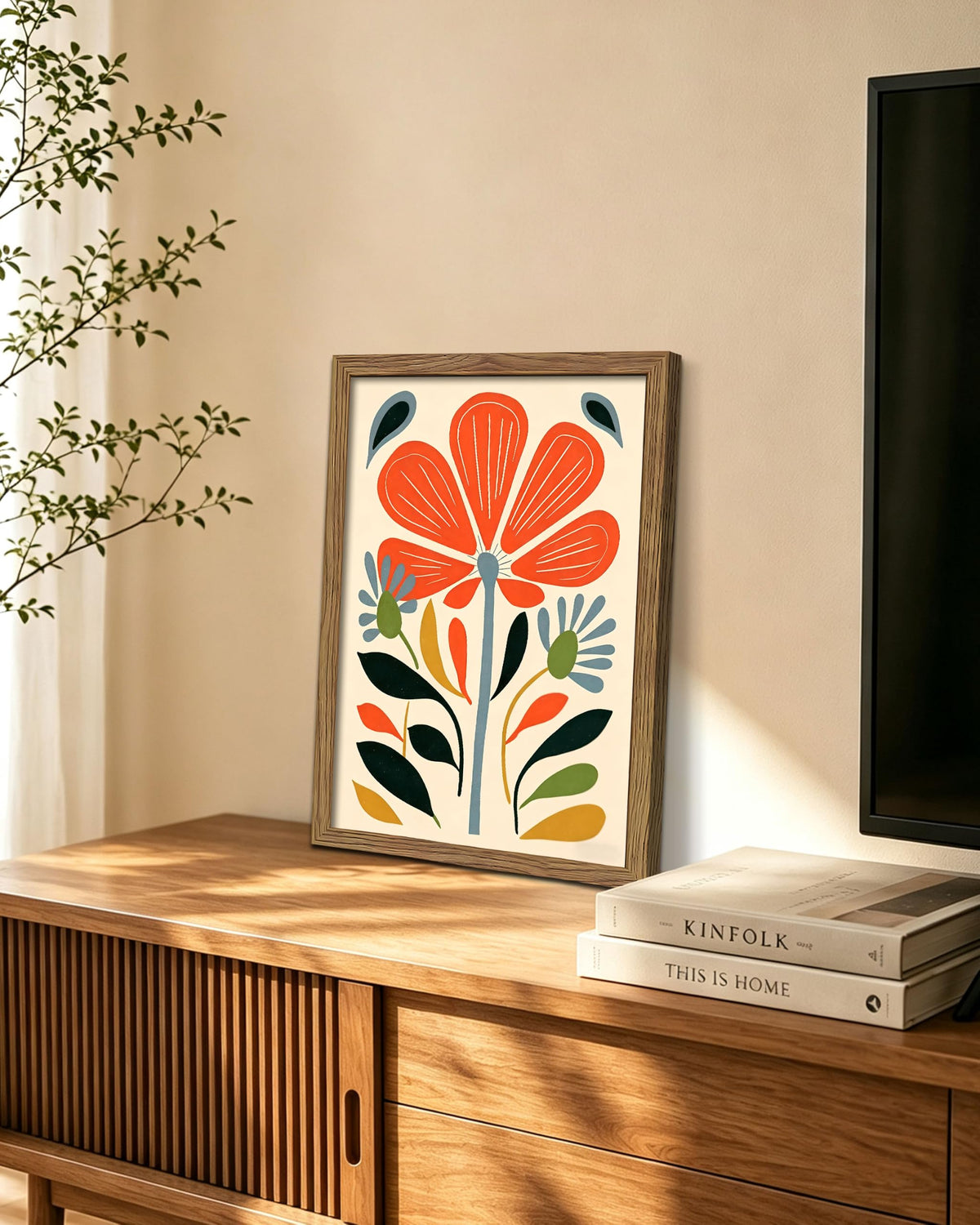 Boho Floral Framed Canvas Wall Art 12x16 Inch (A-Safflower / 16"L x 12"W)
